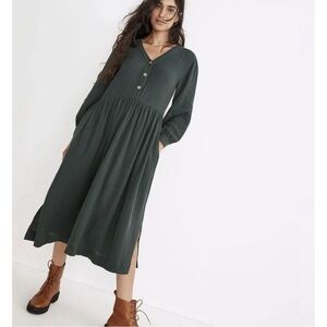 Madewell Lightspun Button Front Midi Gauze Shirt Dress Dark Palm Green size 4